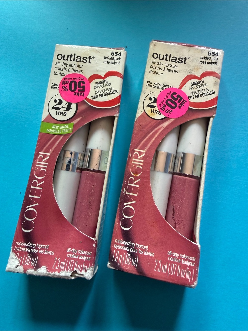 2 Covergirl Outlast All-Day Lip Color Lipstick TICKLED PINK #554 Brand New